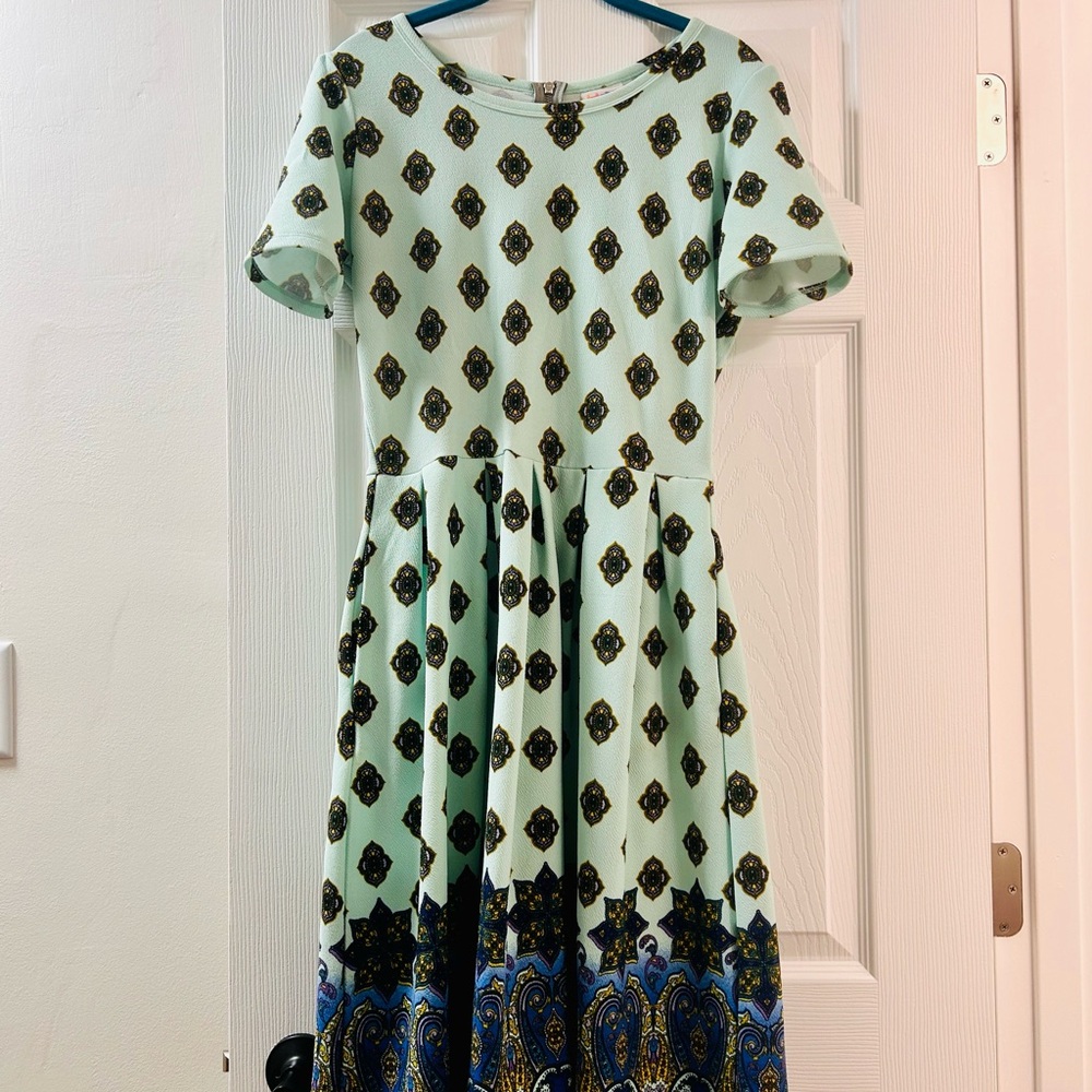 LuLaRoe Mint and Purple Patterned Dress